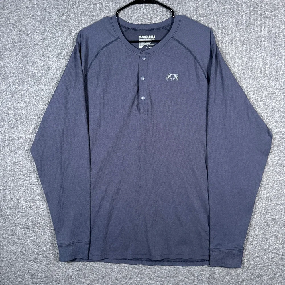 Kuiu Henley Shirt Mens XXL Blue Pro 200 Nuyarn Merino Wool Long Sleeve Hunting